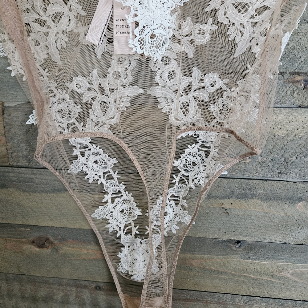 Victoria's Secret Pink Sheer Lace Bodysuit with White Floral Trim - Picture 5 of 6